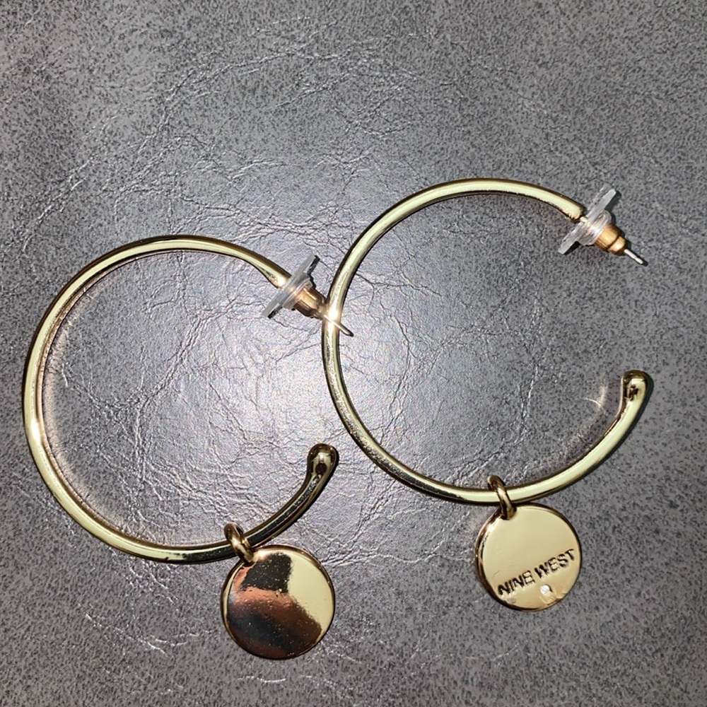 Nine West Gold Hoop Earrings with a charm - Picture 1 of 3